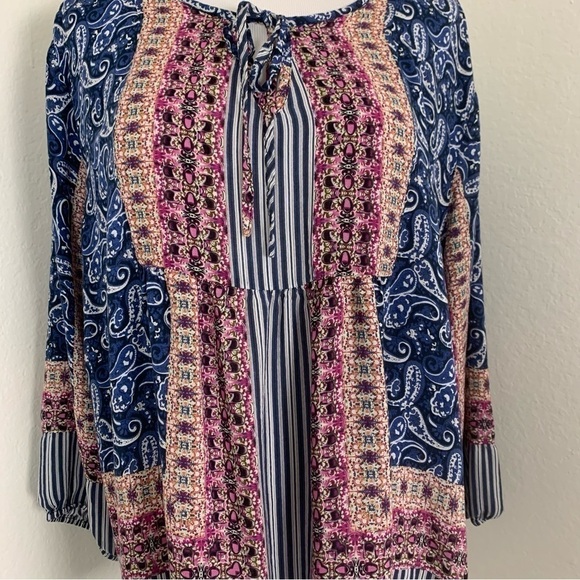 Grand & Greene Peasant Top Boho Mixed Print Size 1X - Picture 5 of 16